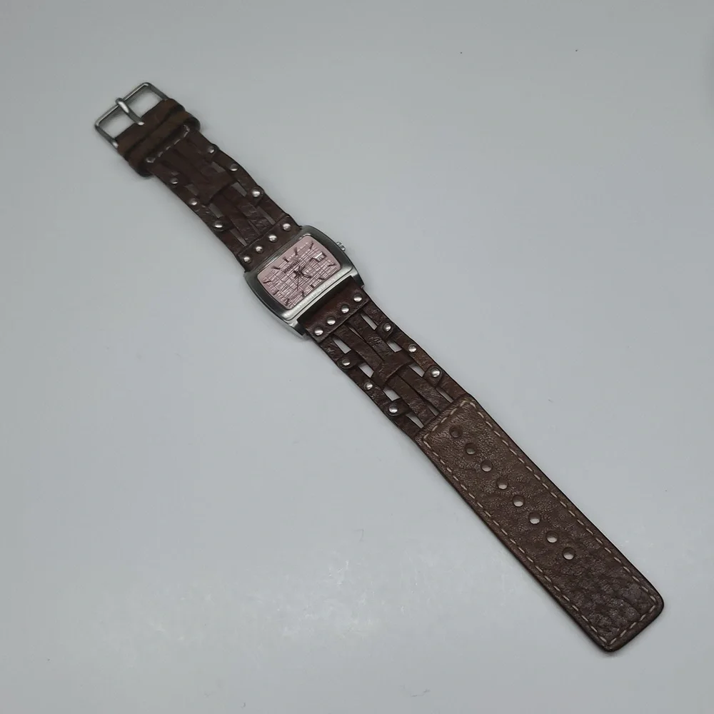 Fossil Watch JR8843 Pink Face Brown Woven Leather Band NWOT